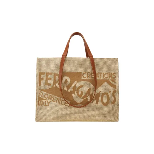 FERRAGAMO Ткань Тоут Сумка Сумка для покупок Сумка Экстра-большая Женская CAMEL Белая