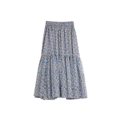 ELLE Повседневная длинная юбка женская с голубым цветком