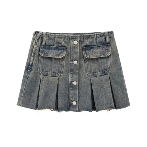 CHUU Джинсовые короткие юбки Женские Джинсовый синий