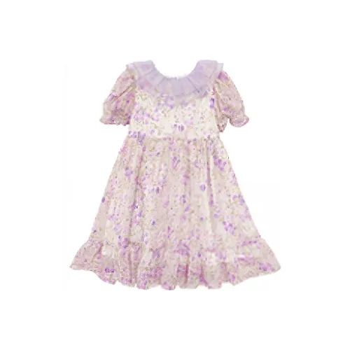 TUTU Цветочный Умеренный Детское Платье Летнее Малыш Фиолетовый