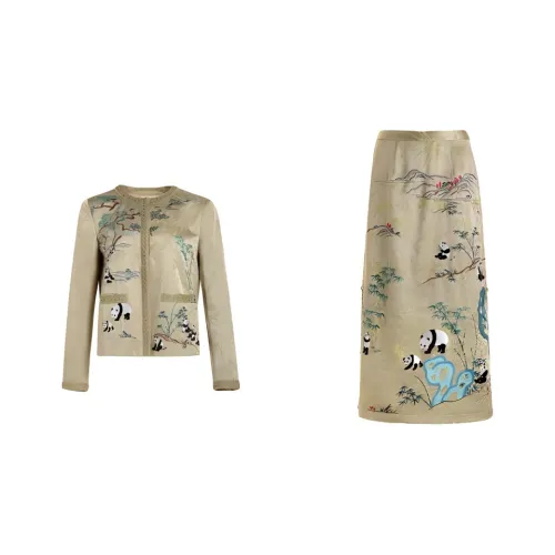 A LIFE ON THE LEFT Комплект с юбкой Женские Бергамут Желтый Короткий Куртка+Юбка