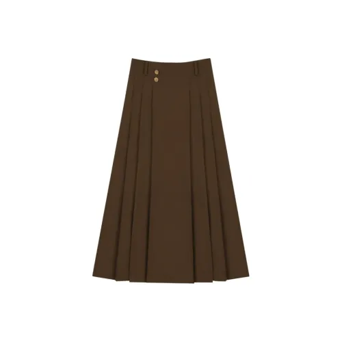 SOLIGHTER Повседневная длинная юбка женский кофейный