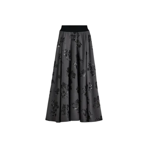 SCANLAN THEODORE SS25 Сияние Цветочный Мягкий Юбка Повседневный Длинный Юбка Женские Уголь Угольно-серый