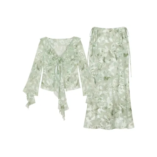 Annie The Темный Child 2025 Spring Summer Большой размер Курортный стиль Комплект с юбкой Для пышных форм Женские Зеленый