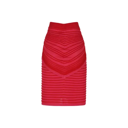 BALMAIN SS25 Повседневный Длинный Юбка Женские Красный