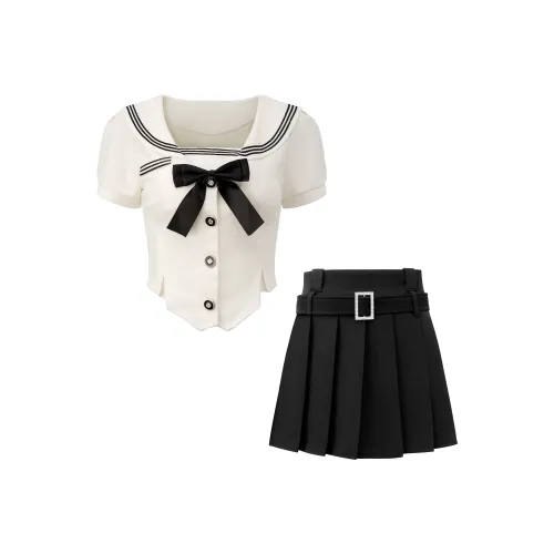 KAZAN 【Набор】Воротник военного флота Короткий рукав Топ + UNIFORM Юбка Женская униформа