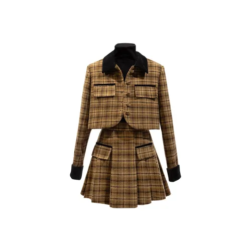 Cypress House Комплект с юбкой Женская Кофейная Клетка