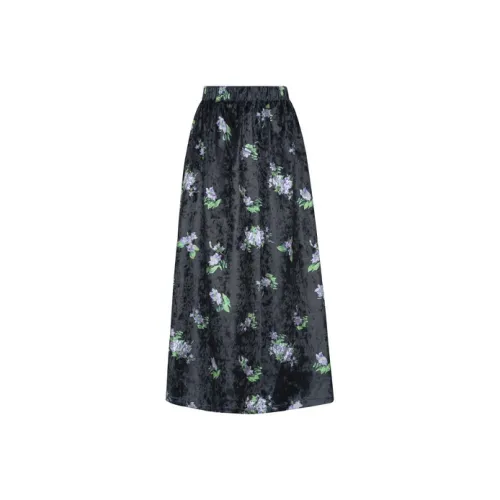MEIYANG Повседневный Длинный Юбка Женские Цветочный Черный