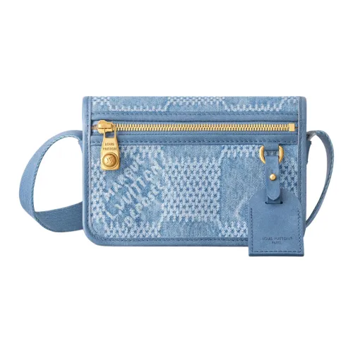 LOUIS VUITTON Bosphore DAMIER DENIM 3D Хлопок Canvas Wallet Shoulder Bag Men's Blue