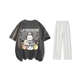 Комплект одежды (Темно-серая футболка + Бело-серая футболка с фотинией, повседневные штаны)