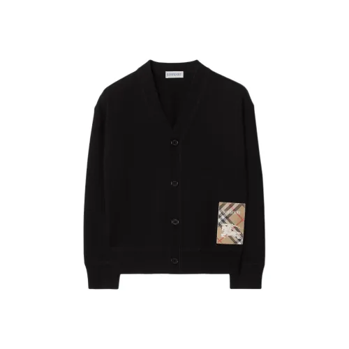 Burberry FW24 Логотип Значок V Шея Один Длинный Рукав Черный Детский