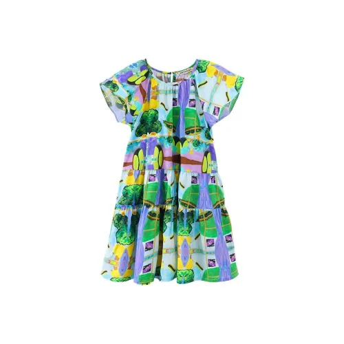 Pptown Полный принт Умеренный Детское платье Лето Малыш Сиреневый