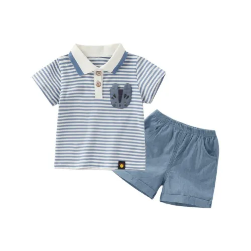 JELLYBABY Повседневная Спортивная Одежда Цветовой Блок Полосы Двухкомпонентный Комплект Серый Синий Детский