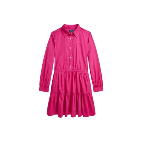 Polo Ralph Lauren SS24 Однотонный Пони Вышивка Одинадежный Острый воротник Длинный рукав Розово-красный Детский