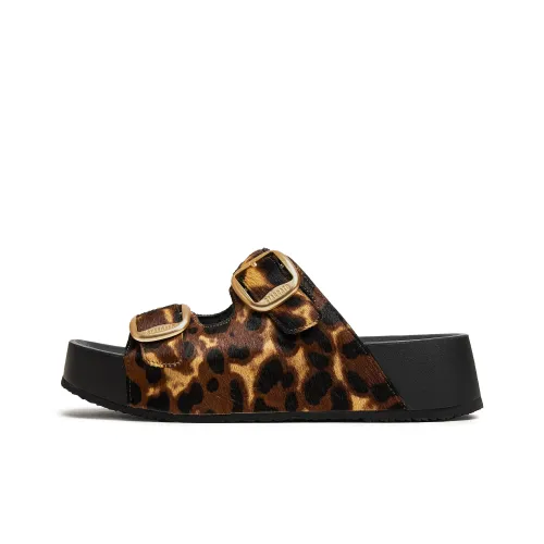 Staccato Резина Пена Подошва Быстросохнущие Слипоны Женские Леопардовый Принт Коричневый Черный