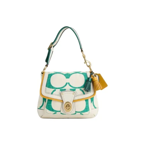 COACH Legacy Кожа Сумка через плечо Большая Женская Белая и Зеленая