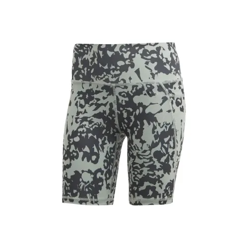 Adidas Optime STASH Карман Тренировки Цветочный принт Короткий Леггинсы Спортивные шорты Женские Серебряный Зеленый