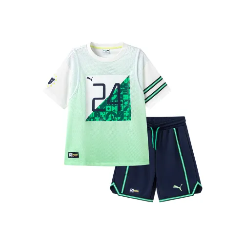 PUMA Повседневная спортивная одежда Sportstyle Collection SHORTS BASKETALL Tee Костюм Изумрудно-зеленый 40201 Детский
