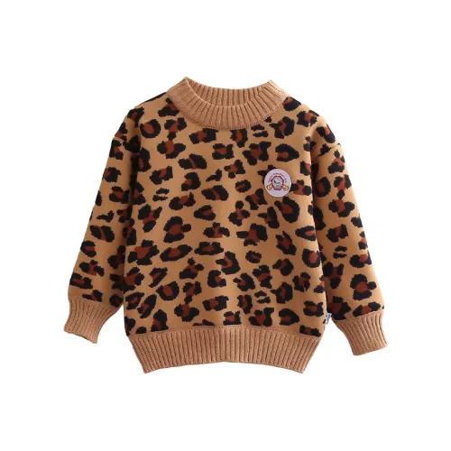SNOOPY Свитер Кофейный Леопард С принтом для детей 3-7 лет