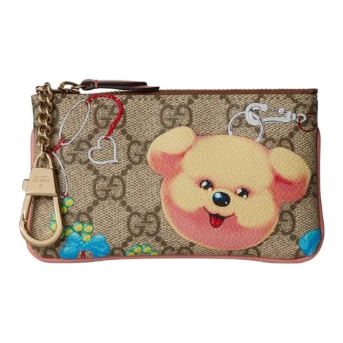 GUCCI Coated Fabric Key Pouch Унисекс Бежевый и Темно-коричневый