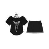 Черная рубашка с коротким рукавом + черная юбка