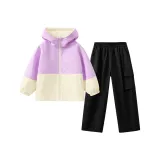 [Ветровка/Карго Брюки Комплекты Одежды] Фиолетовый + Черный