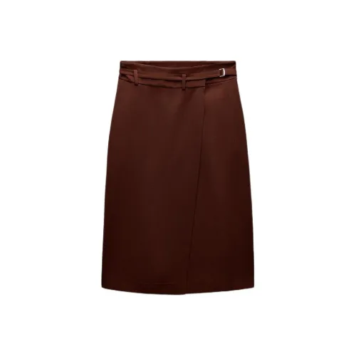 ZARA ZW Series Повседневный Длинный Юбка Женские Коричневый