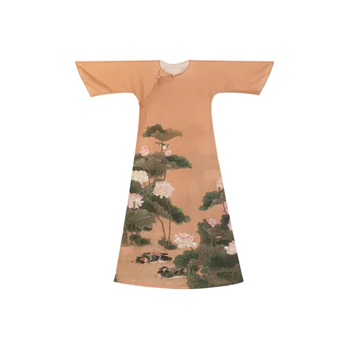 YICHENGFENGXU Чунсам Женский Желтый Коричневый