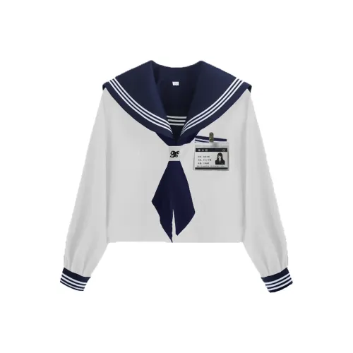 Sato Supun UNIFORM Весна Женская Белая THREE Планка Линия Матроска Длинный Рукав+Шарф+Пряжка