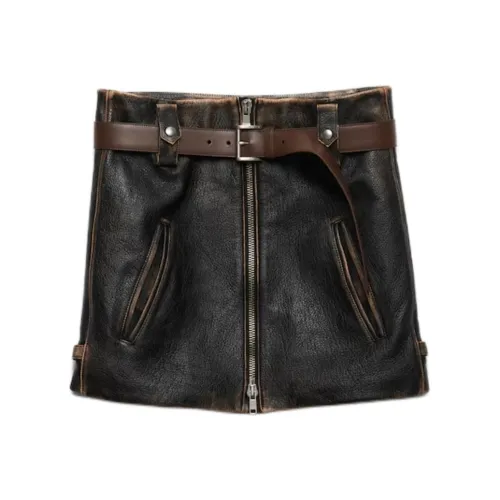 PRADA Кожаные короткие юбки Женские Черный