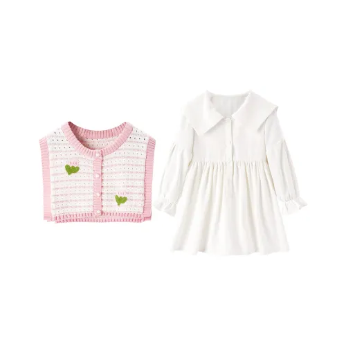 Mini Peace Набор Розовый Жилет + Белое Платье Kids Комплекты с Юбкой
