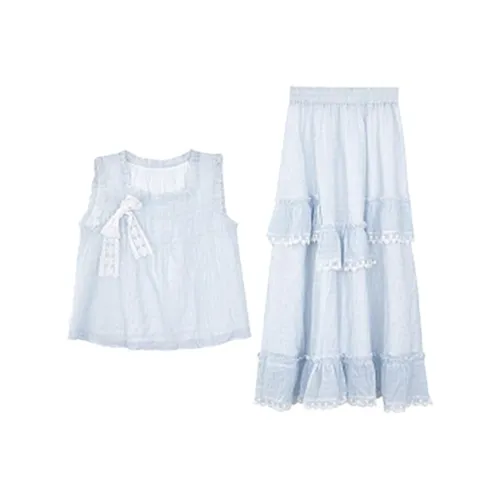 ACAINES Комплект с юбкой Женские Молочно-синий