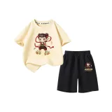 [Футболки с коротким рукавом / Шорты Комплекты] Абрикос + Черный