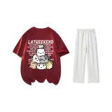 Комплект одежды (Благородный красный футболка + Белые серые вересковые повседневные штаны)