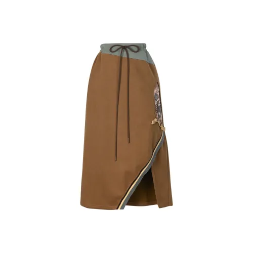 SNBL Повседневный Длинный Юбка Женские Коричневый