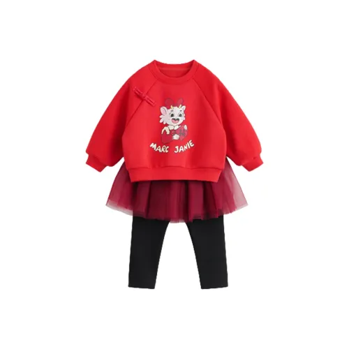 MARC JANIE Мультяшный Утолщенный и Флисовый с Подкладкой Повседневная Спортивная Зимняя Детская Китайская Красная