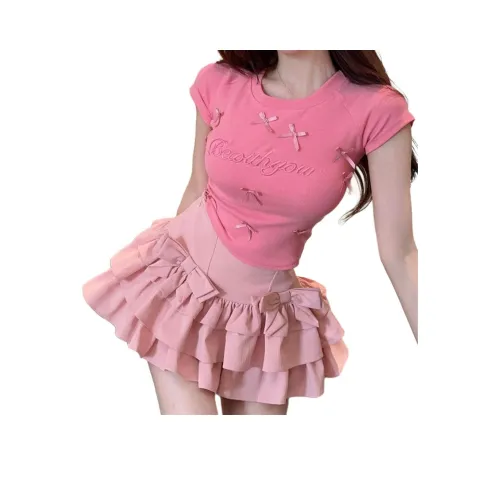 Garbege Юбка Женская Розовый Топ And Комплект с Юбкой
