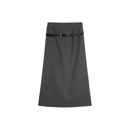 ELLE Повседневный Длинный Юбка Женская Темно-Серый