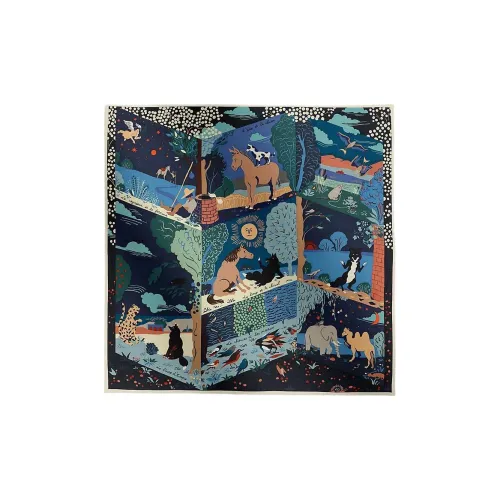 HERMES Кашемир Шелк Шелк Mulberry Палантины Женские Темно-синий