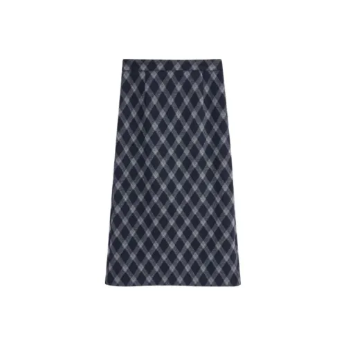 Love To Serve Повседневный Длинный Юбка Женская Абрикосовая Синяя Клетка