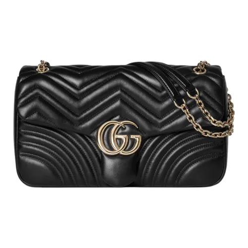 GUCCI GG Marmont Овечья кожа Сумка через плечо Большая Женская Черная