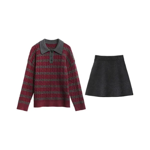 CHIC VEN Красный топ + Серая юбка Женские комплекты с юбкой