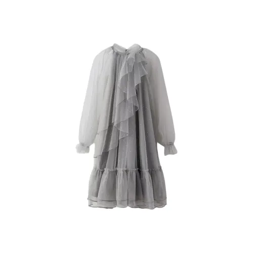 ZARA Длинное платье с длинными рукавами серый детский