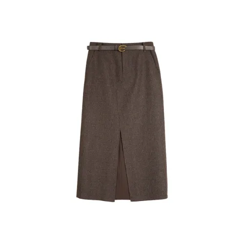 ELLE Повседневный Длинный Юбка Женские Кофе