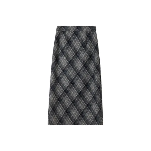 SENTUBILA Повседневная длинная юбка женская темно-синяя в клетку