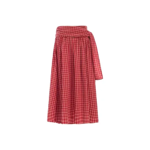 Розовый Повседневный Длинный Юбка Женская Красная Клетка Юбка