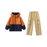 Оранжевое красное пальто + хаки карго штаны [весна осень]