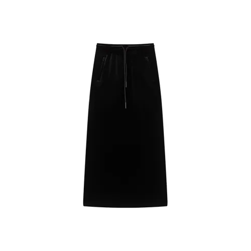 Ouyang Повседневный Длинный Юбка Женская Темная Ночь Черный