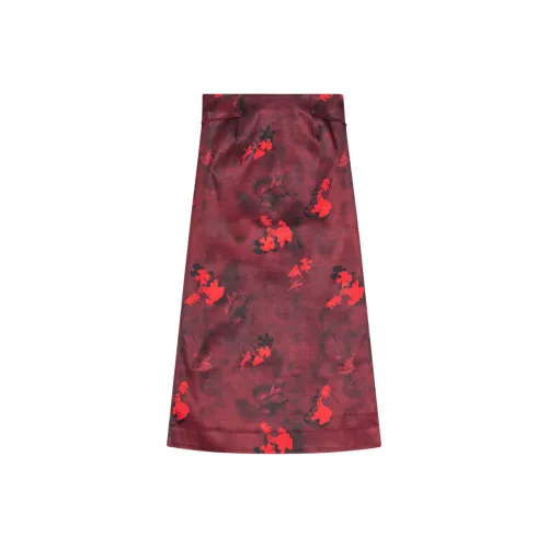 GANNI FW24 Повседневная длинная юбка женская красная