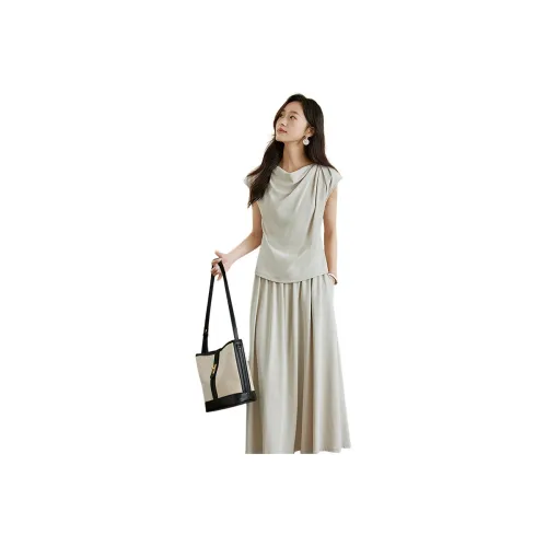 OUNIXUE Летний Комплект с Юбкой Женские Серый Абрикос